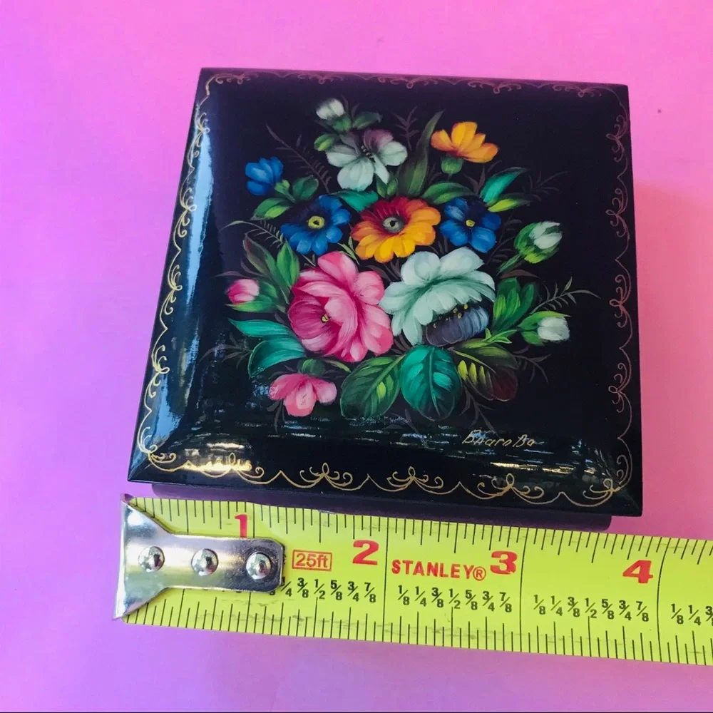 Vintage handmade and painted wooden jewelry box